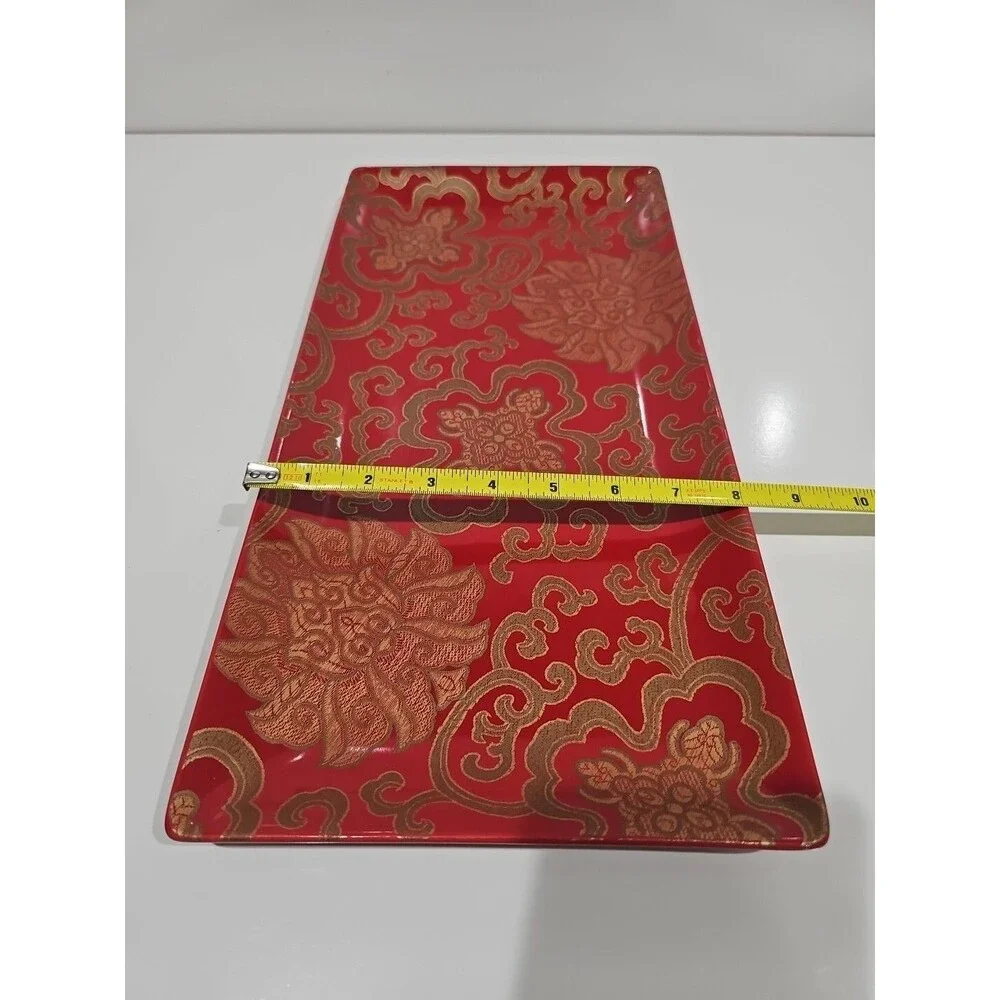 Pottery Barn Chinoise Plate, 16x8 Inch, Red/Gold Rectangle Discontinued